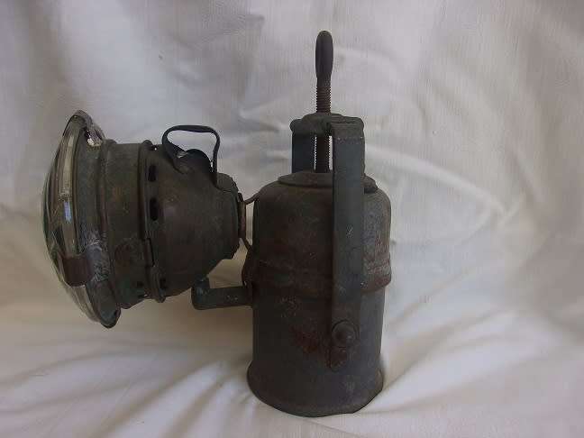 Vintage railway carbide lamp with reflector