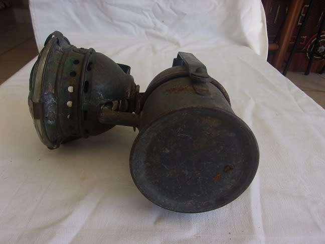 Vintage railway carbide lamp with reflector