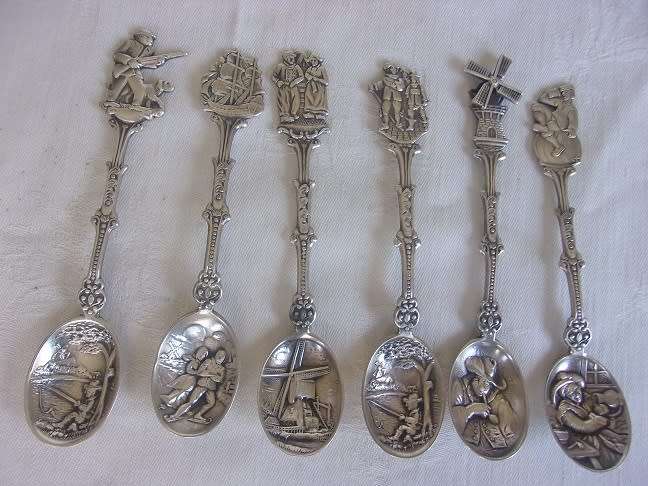 Set of 6 vintage Dutch silver plated teaspoons with stand