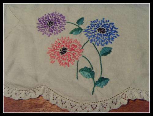 LARGE  VINTAGE EMBROIDERED TRAY CLOTH