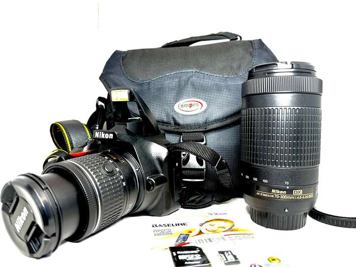 Nikon D3500 DSLR Camera With   Nikon 18-55mm AF DX VR Lens  Nikon 70-300mm AF-P DX Lens