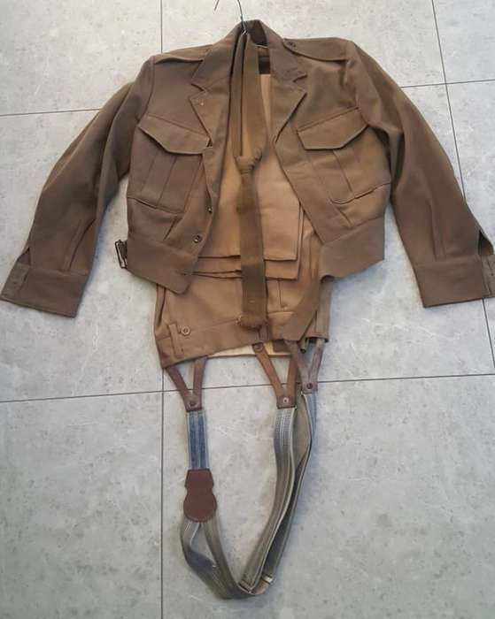 1965 SADF ARMY COMBAT BUNNY JACKET WITH TROUSERS, BRACES AND TIE