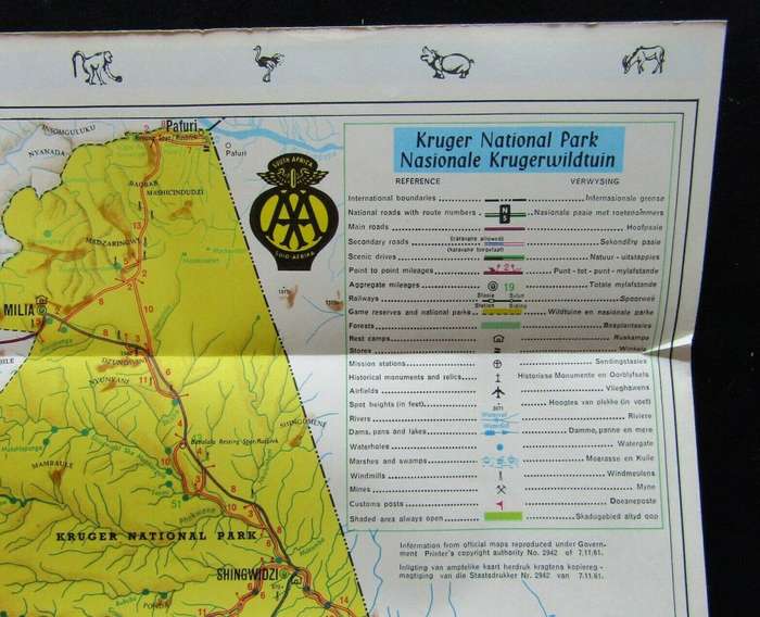 1967 AA Kruger National Park Reference and Route Map Foldout Booklet