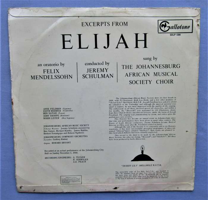 Excerpts of Elijah - Oratorio - Vinyl LP Record (1964)