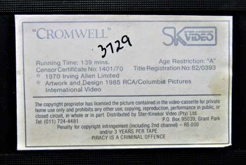 Cromwell - Richard Harris - VHS Video Tape (1985)