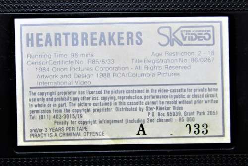 Heartbreakers - Romantic Drama VHS Tape (1988)
