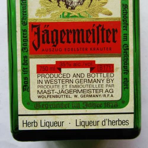 Old Made in West Germany Jagermeister 750ml Bottle with Cap