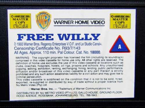 Free Willy - Family Movie VHS Tape (1993)