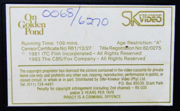On Golden Pond - Katharine Hepburn - Movie VHS Tape (1983)