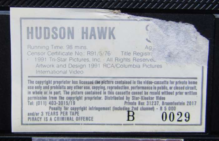 Hudson Hawk - Bruce Willis - Movie VHS Tape (1991)