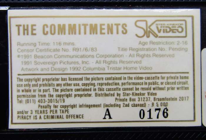 The Commitments - Robert Arkins - Movie VHS Tape (1992)