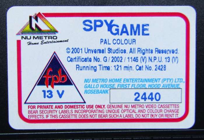 Spy Game - Robert Redford - Movie VHS Tape (2002)