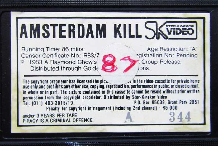 The Amsterdam Kill - Robert Mitchum - Movie VHS Tape (1983)