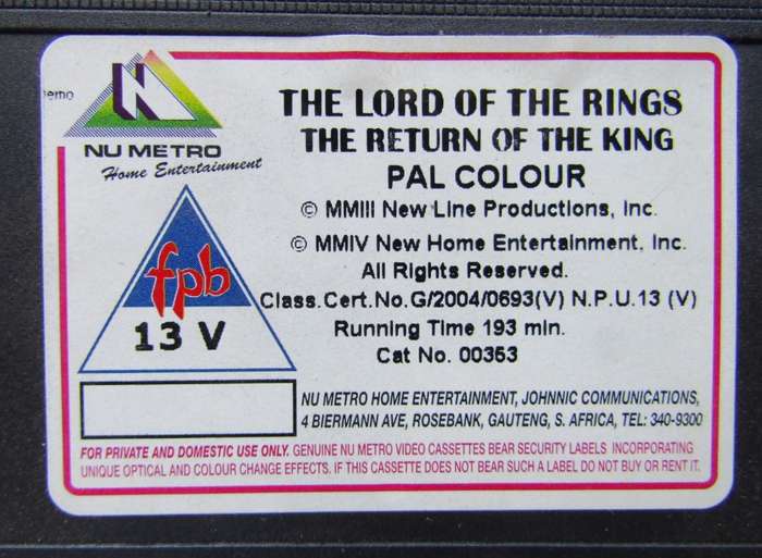 Lord of the Rings - The Return of the King - Movie VHS Tape (2004)