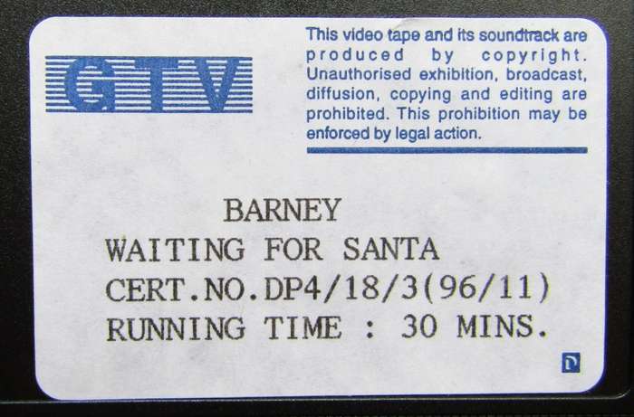 Barney Waiting for Santa - Children`s VHS Video Tape (1996)