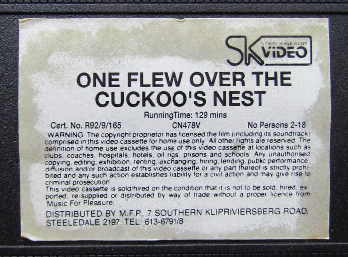 One Flew Over the Cuckoo`s Nest - Jack Nicholson - Movie VHS Tape (1992)