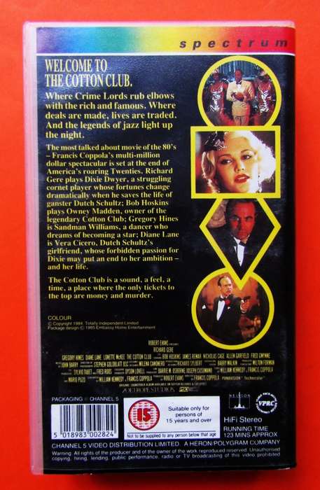 The Cotton Club - Richard Gere - Movie VHS Tape (1985)