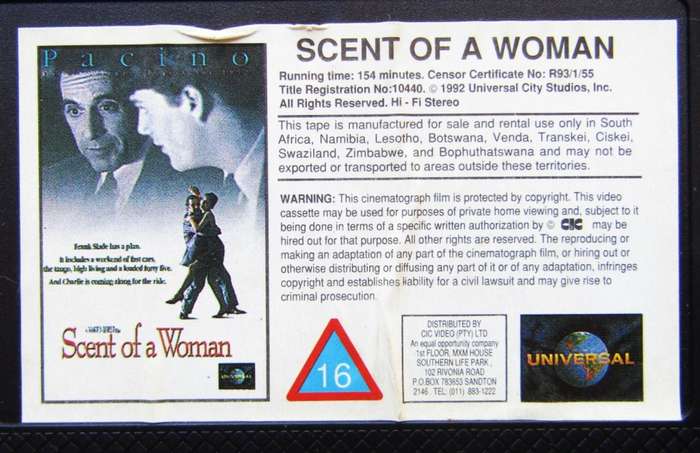Scent of a Woman - Al Pacino - Movie VHS Tape (1993)