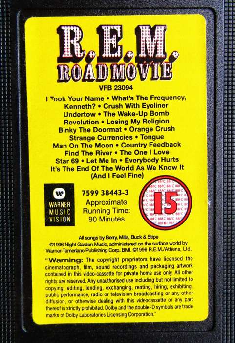 R.E.M. Road Movie - VHS Video Tape (1996)