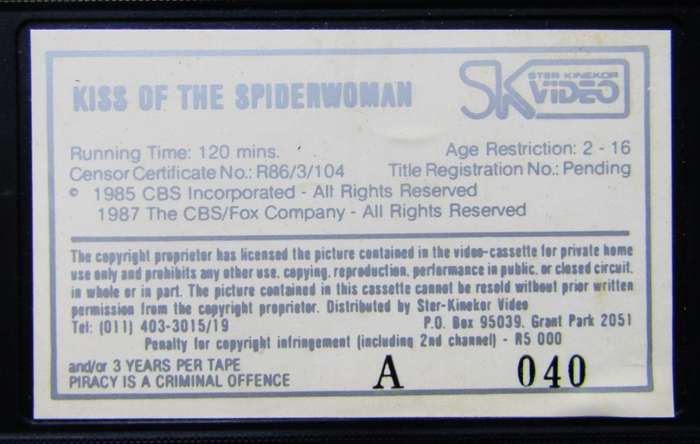 Kiss of the Spider Woman - Movie VHS Tape (1987)
