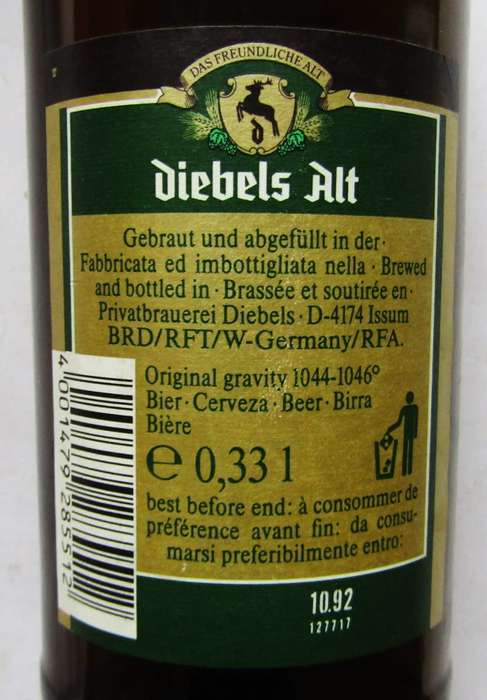 Old German Diebels Alt 330ml Beer Bottle with Cap