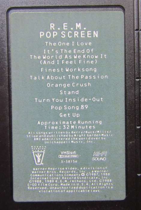 R.E.M. Pop Screen - VHS Video Tape (1990)