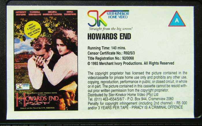 Howards End - Anthony Hopkins - Movie VHS Tape (1993)
