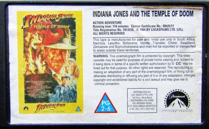 Indiana Jones and the Temple of Doom - Movie VHS Tape (1984)