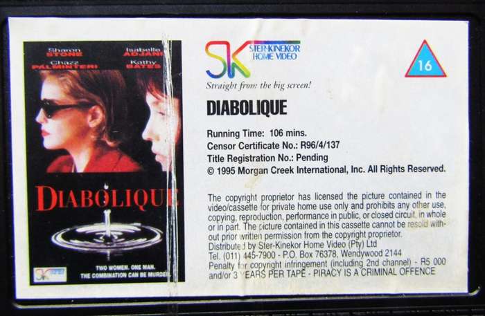 Diabolique - Sharon Stone - Movie VHS Tape (1996)