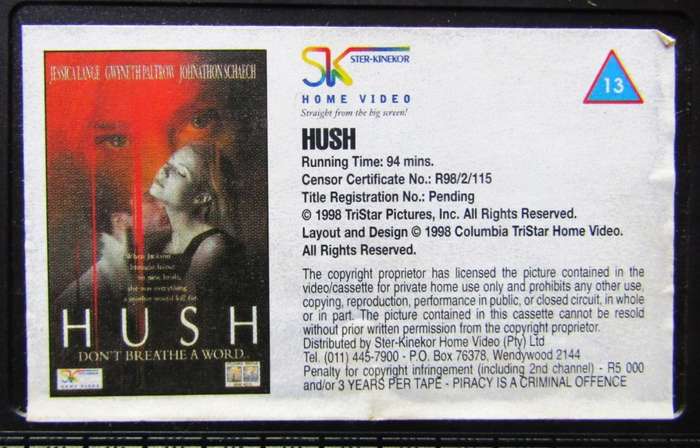 Hush - Gwyneth Paltrow - Movie VHS Tape (1998)