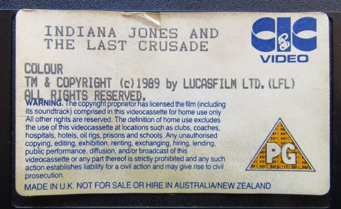 Indiana Jones and the Last Crusade - Movie VHS Tape (1989)
