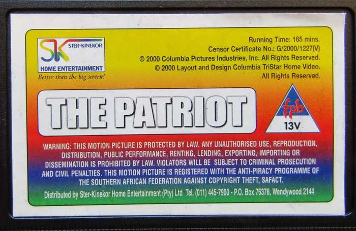 The Patriot - Mel Gibson - Movie VHS Tape (2000)