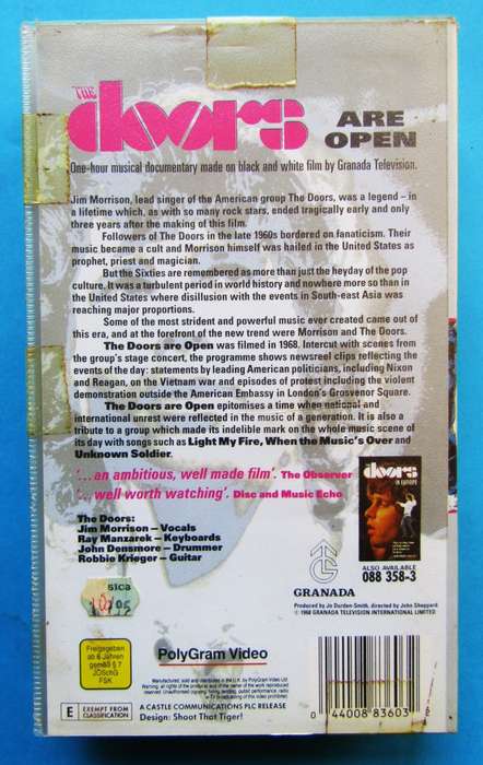 The Doors - Are Open - VHS Video Tape