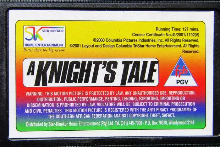 A Knight's Tale - Heath Ledger - Movie VHS Tape (2001)