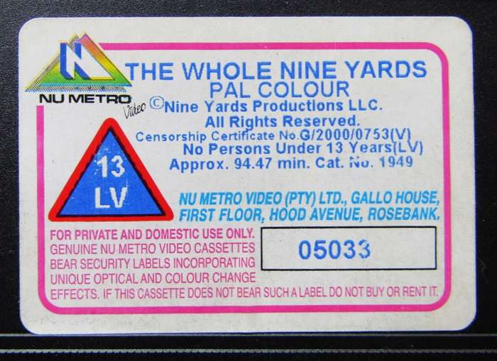The Whole Nine Yards - Bruce Willis - Movie VHS Tape (2000)