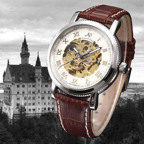 *FREE COURIER* KRONEN & SOHNE Roman Skeleton Automatic Mechanical Leather Watch BOXED w/ PAPERS