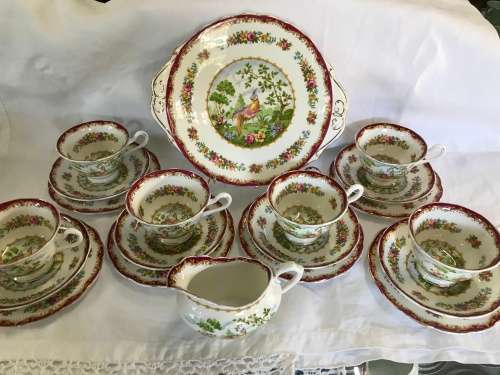 Royal Albert Chelsea Bird 6 trios,milk jug and cake plate.