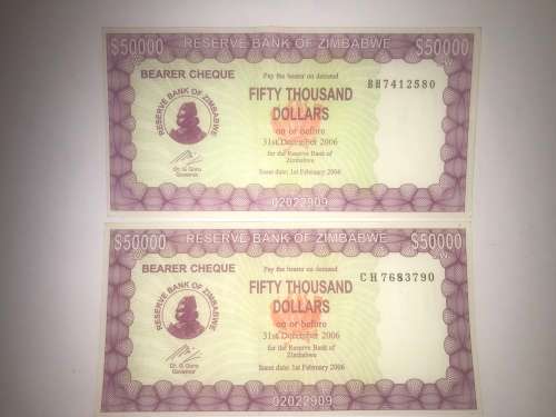 Zimbabwe Bearer Cheque uncirculated X 2