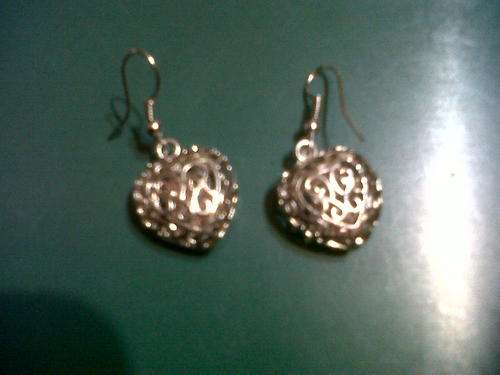 Silver nickle filligree heart earrings