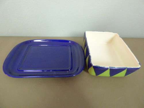 A FUNKY "HAND PAINTED" CERAMIC BUTTER DISH. AMAZING COLOURS TO BRIGHTEN UP YOUR SUMMER TABLE!!!