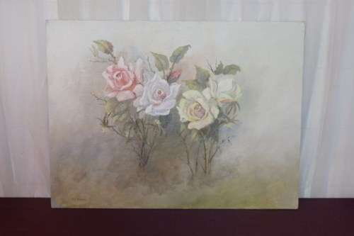AN INCREDIBLE ORIGINAL SIGNED "ROSES" OIL PAINTING BY ACCOMPLISHED SOUTH AFRICAN ARTIST KJ FAURE