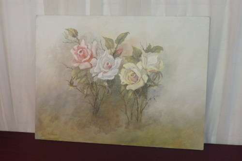 AN INCREDIBLE ORIGINAL SIGNED "ROSES" OIL PAINTING BY ACCOMPLISHED SOUTH AFRICAN ARTIST KJ FAURE