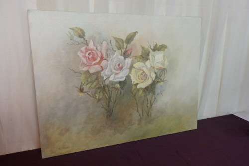 AN INCREDIBLE ORIGINAL SIGNED "ROSES" OIL PAINTING BY ACCOMPLISHED SOUTH AFRICAN ARTIST KJ FAURE