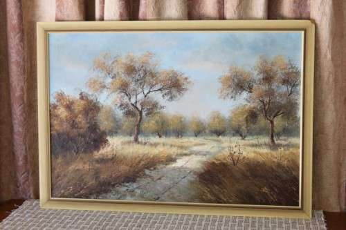 A STUNNING FRAMED AND SIGNED OIL ON CANVAS LANDSCAPE PAINTING BY SOUTH AFRICAN ARTIST BARRY ROSS