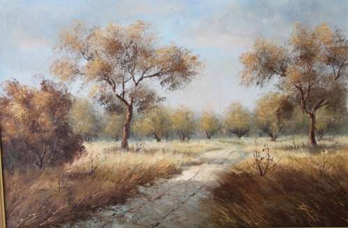 A STUNNING FRAMED AND SIGNED OIL ON CANVAS LANDSCAPE PAINTING BY SOUTH AFRICAN ARTIST BARRY ROSS