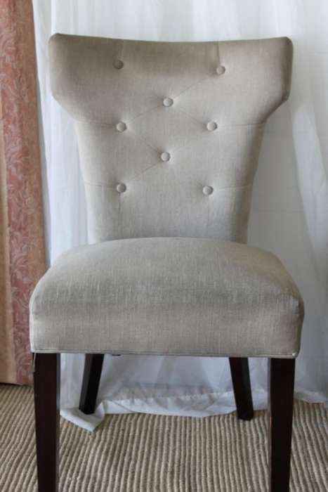 TWO AWESOME MODERN UPHOLSTERED ARC-BACK CHAIRS WITH BUTTON DETAILING bid/chair