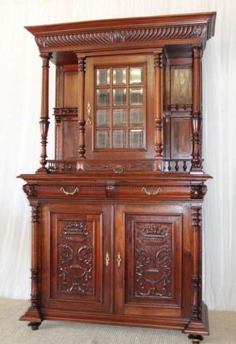 A MAGNIFICENT ANTIQUE FRENCH RENAISSANCE REVIVAL WALNUT "BUFFET-A-DEUX CORPUS" CABINET