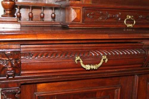 A MAGNIFICENT ANTIQUE FRENCH RENAISSANCE REVIVAL WALNUT "BUFFET-A-DEUX CORPUS" CABINET