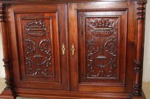 A MAGNIFICENT ANTIQUE FRENCH RENAISSANCE REVIVAL WALNUT "BUFFET-A-DEUX CORPUS" CABINET
