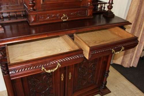 A MAGNIFICENT ANTIQUE FRENCH RENAISSANCE REVIVAL WALNUT "BUFFET-A-DEUX CORPUS" CABINET